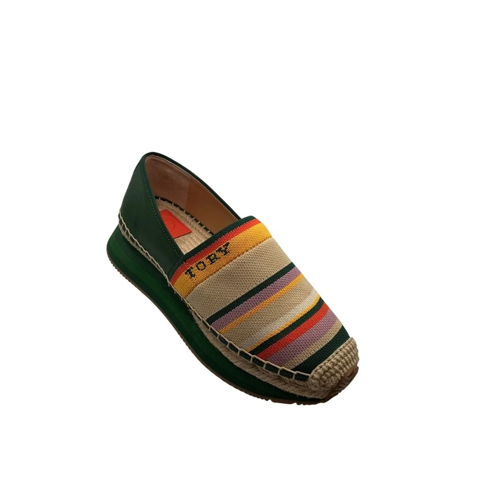 Tory Burch Multi-Color Striped Knit Platform Espadrille Shoes Green Womens‎ 6.5